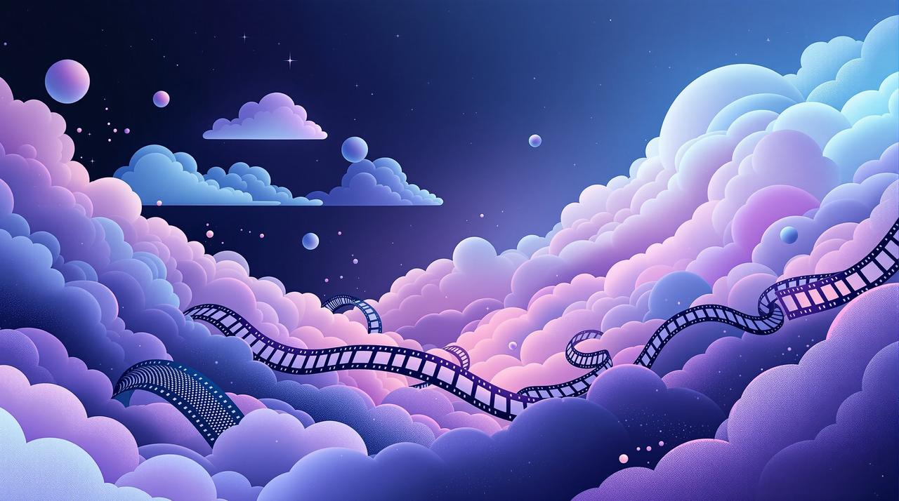 看视频 - 云端影院概念插画
